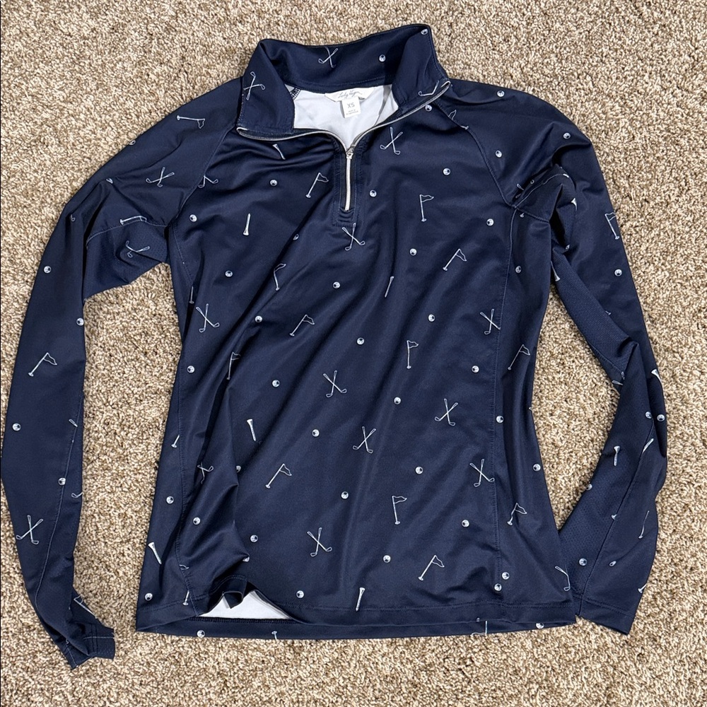 NWT Lady Hagen Navy Long Sleeve Golf Pullover with White Accent Print